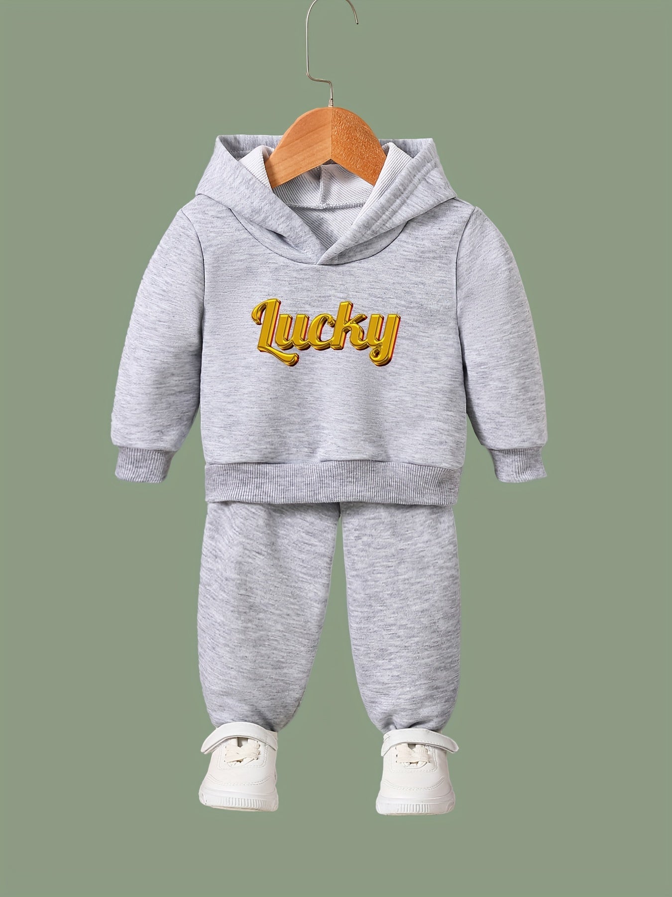 OERYUI Kids 2pc LUCKY Print Hooded Pullover Pants Set Sports Spring Fall