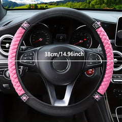 Pink Inlaid Diamond Steering Wheel Cover for Women