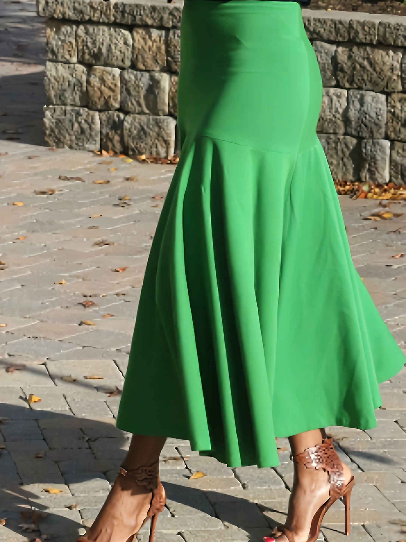  Solid Slim Fit Ruffle Trim Maxi Mermaid Skirt