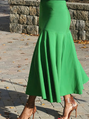  Solid Slim Fit Ruffle Trim Maxi Mermaid Skirt