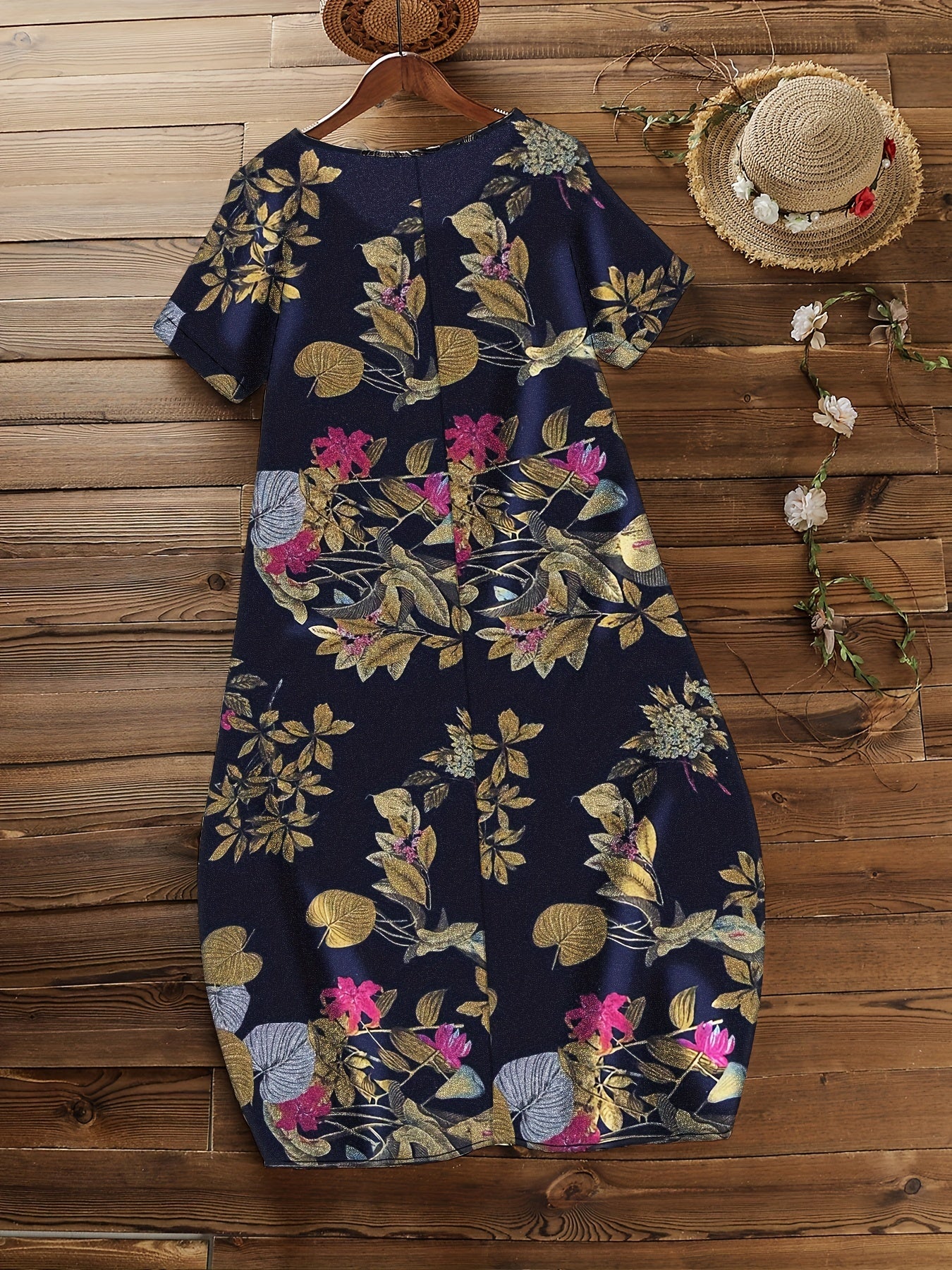  Women's Boho Floral Print Tee Dress