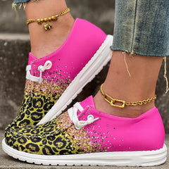 Leopard Print Canvas Lace Up Low Top Sneakers