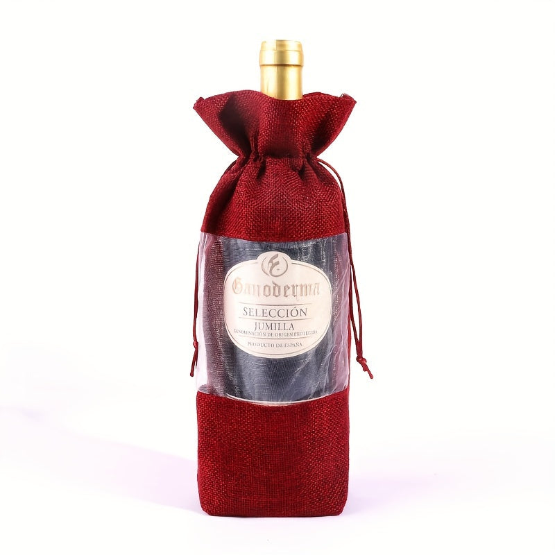 6pcs Burlap Wine Bottle Bag Drawstring Champagne Wine Bag With Hand Gift Bag