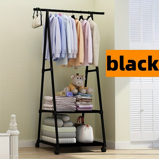 2-Layer Triangle Coat Rack Storage with Wheels Household Organizer