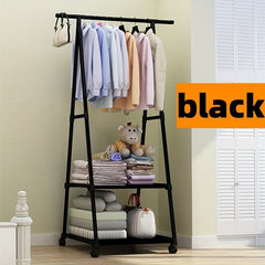 2-Layer Triangle Coat Rack Storage with Wheels Household Organizer