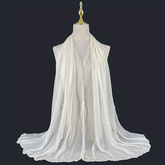 Boho Chiffon Scarf with Pearls Solid Shawl Thin Long Beach Towel