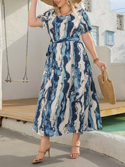  Marble Print Maxi Dress with Belt