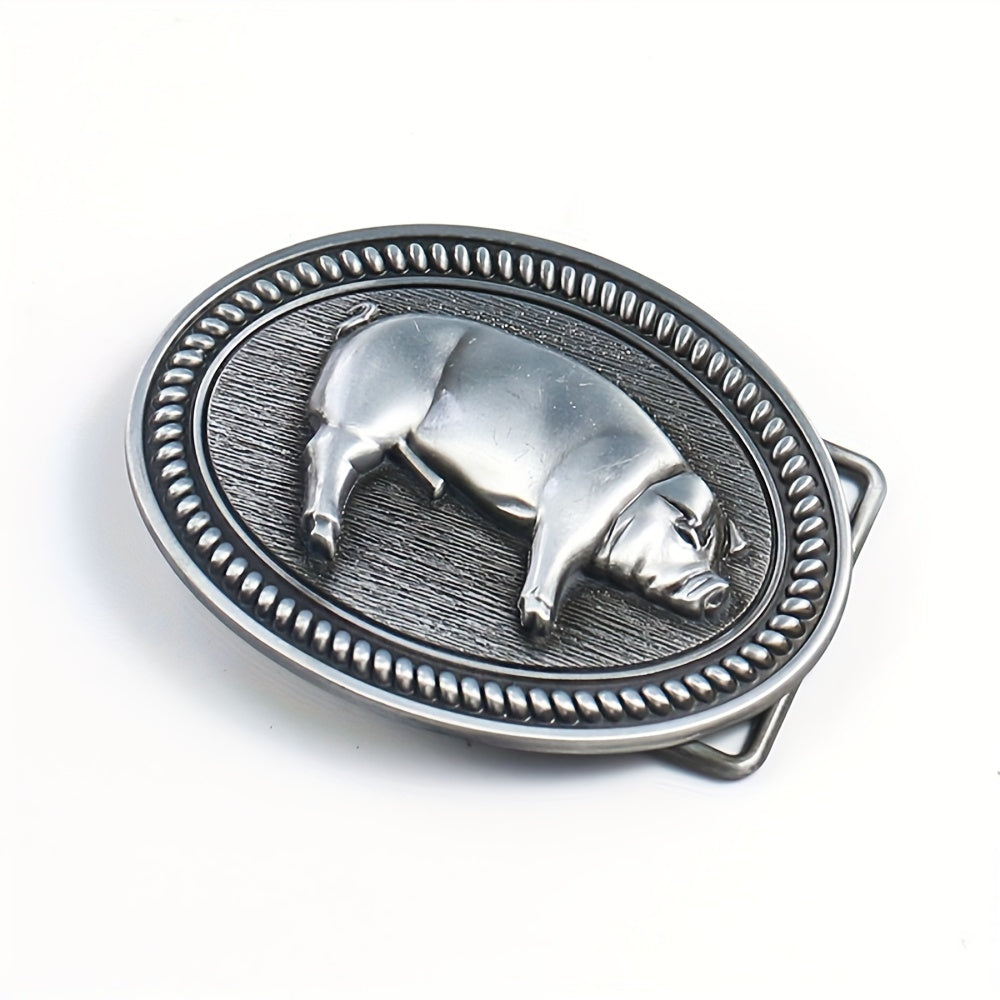 Wild Boar Oval Belt Buckle Vintage Metal Clasp Zodiac Animal Jeans Accessory