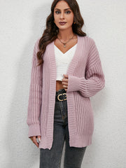  Ribbed Long Sleeve Open Front Knit Cardigan