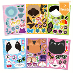 12 Sheets Cats Face Stickers Animal Birthday Gift Supplies