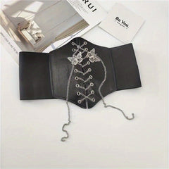 Wide Palace Style Waistband Corset Belt with Bow Chain