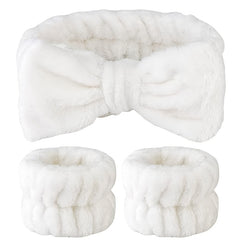 3pcs Soft Fluffy Headband Wristband Set with Bow Decor