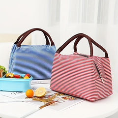 Striped Pattern Handbag Zipper Versatile Lunch Bag