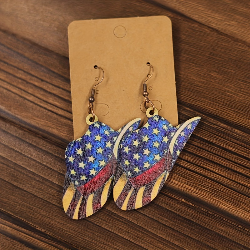 Independence Cowboy Hat Dangle Earrings Wooden Jewelry