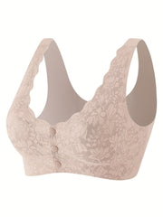 Lace Wireless Bra Scallop Trim Front Buckle Bra