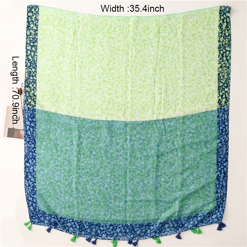 Women Floral Tassel Scarf Printed Hijab Shawl Lightweight Scarf