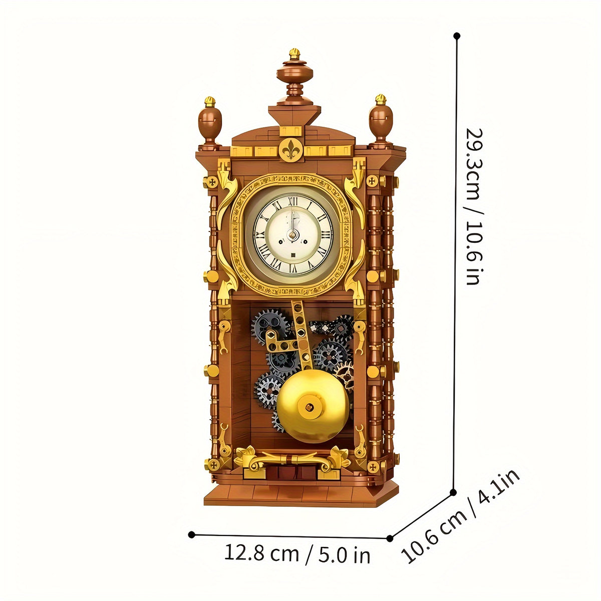 Vintage Clock Building Block Set with Pendulum and Clock Function