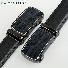 Caivektine Men's Cowhide Belt Business Casual Leather Belt Automatic Buckle