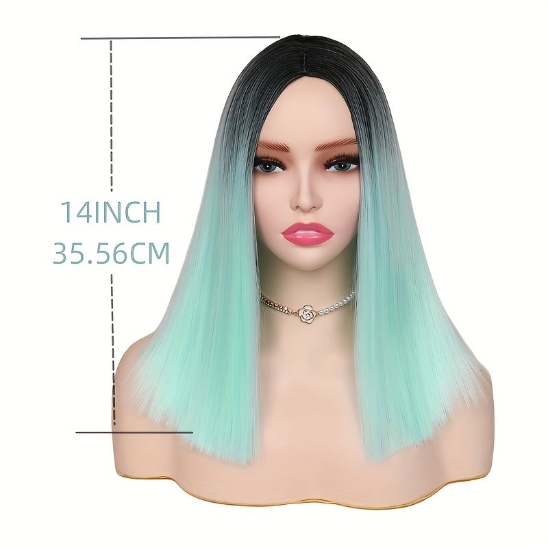 Ombre Mint Green Shoulder Length Bob Wigs For Women