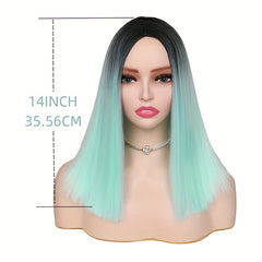Ombre Mint Green Shoulder Length Bob Wigs For Women