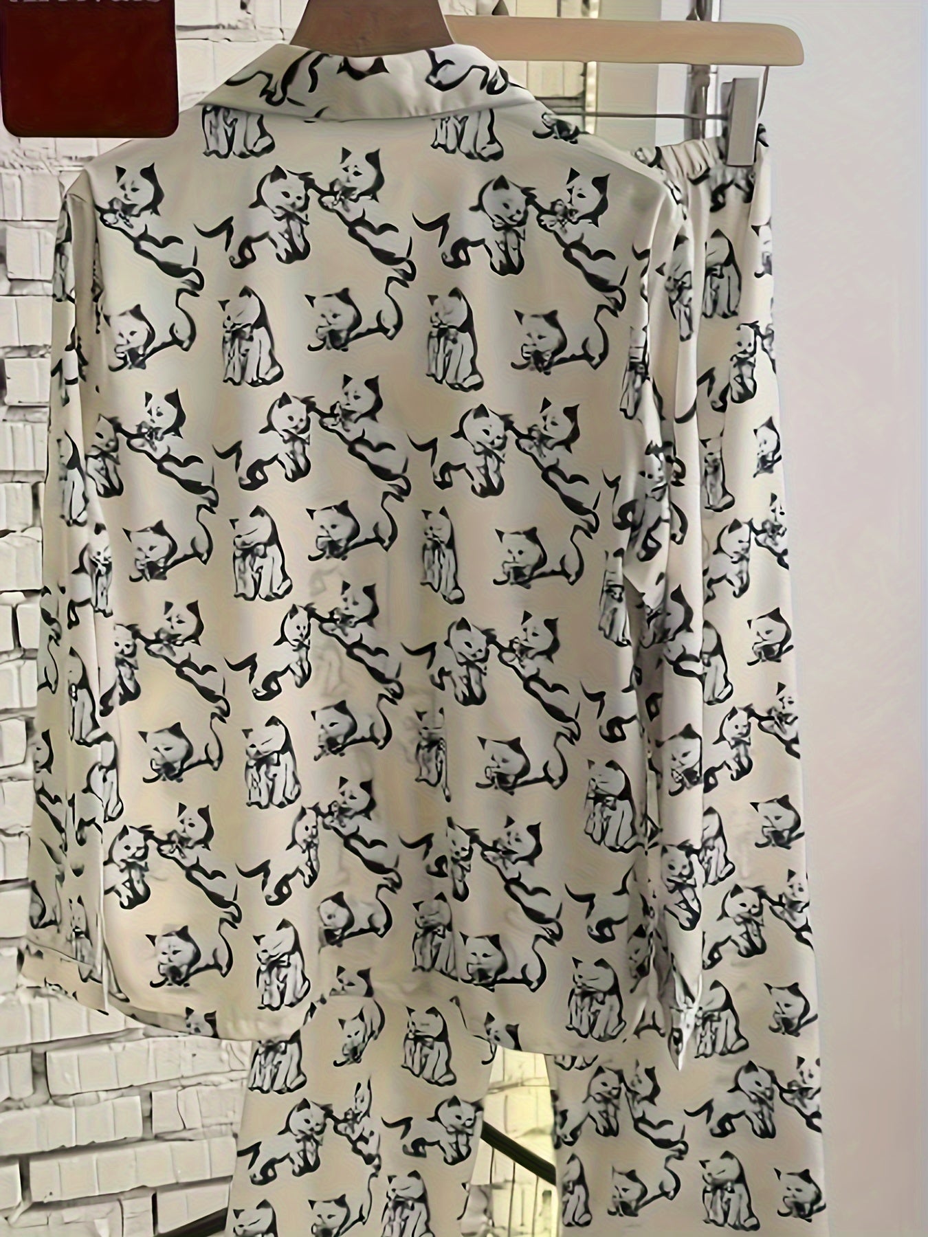 Cat Print Pajama Set Long Sleeve Top & Pants