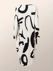  Graffiti Print Long Sleeve Round Neck Dress