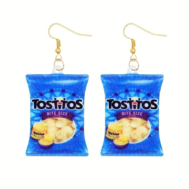 Chip Snack Bag Dangle Earrings Acrylic Jewelry Gift
