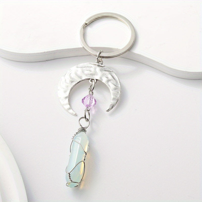 Crescent Moon & Crystal Keychain Romantic Key Ring Purse Bag Charm