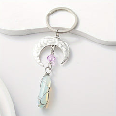 Crescent Moon & Crystal Keychain Romantic Key Ring Purse Bag Charm
