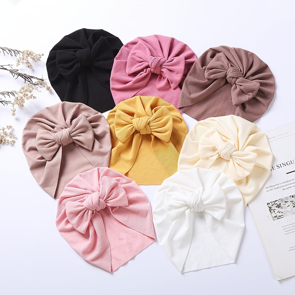 Newborn Infant Bow Decor Head Wrap Beanie Hat Turban Headband Headwear