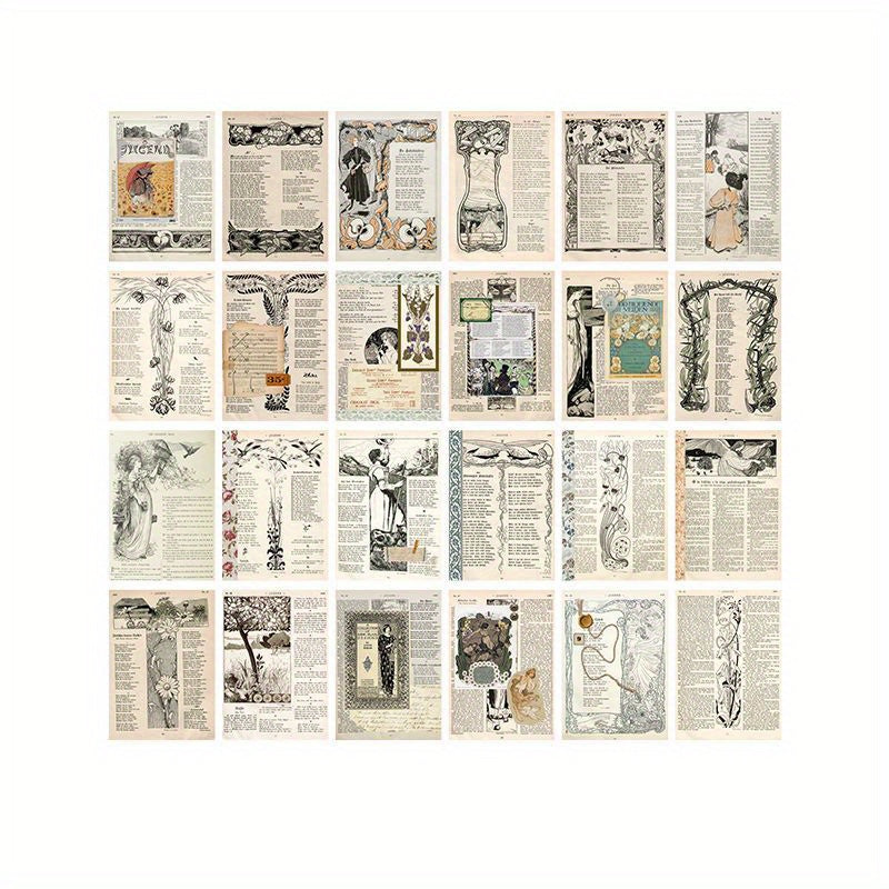 24 Sheets Vintage Diary Stickers Collage Materials Pack - 4 Styles