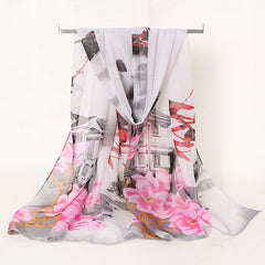 Vintage Flower Scarf Thin Silk Shawl Sunscreen Windproof Head Wrap