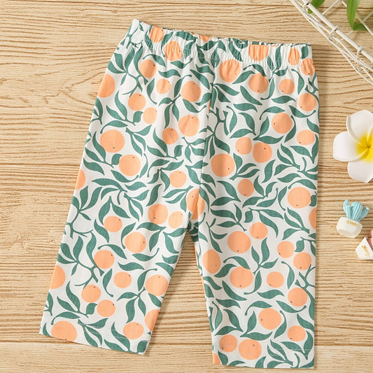 Girls Cotton Orange Print Elastic Waist Shorts Set