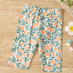 Girls Cotton Orange Print Elastic Waist Shorts Set