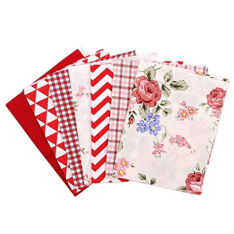 7pcs Lot Red Series Printed Fabric Patchwork Cloth Doll Needlework Cloth