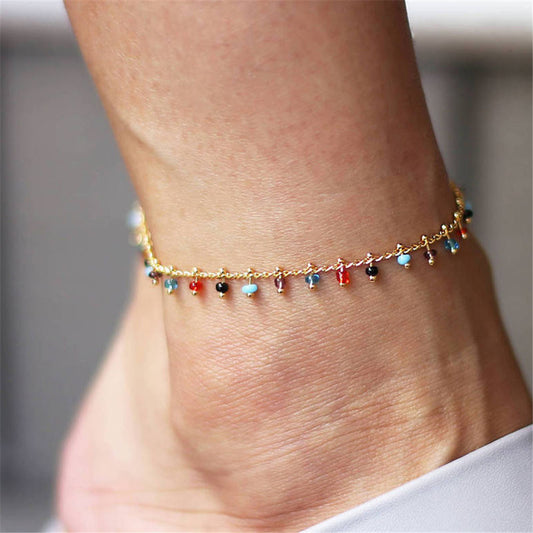 Colored Rice Bead Tassel Pendant Ankle Bracelet