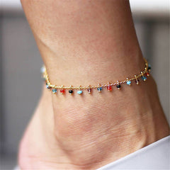 Colored Rice Bead Tassel Pendant Ankle Bracelet