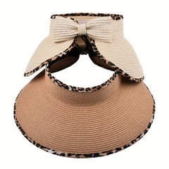 Leopard Straw Sun Visor Hat Wide Brim Sunscreen UV Protection Sun Hats Women