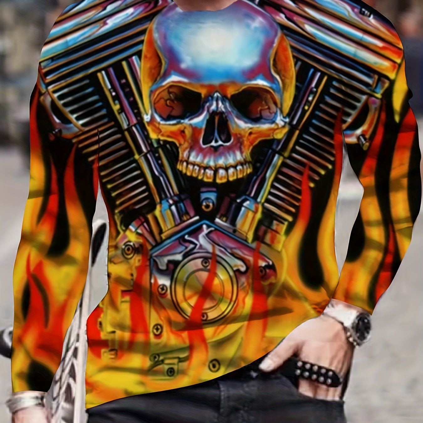 Skull 3D Print Men's Long Sleeve T-Shirt Autumn Stylish Tees