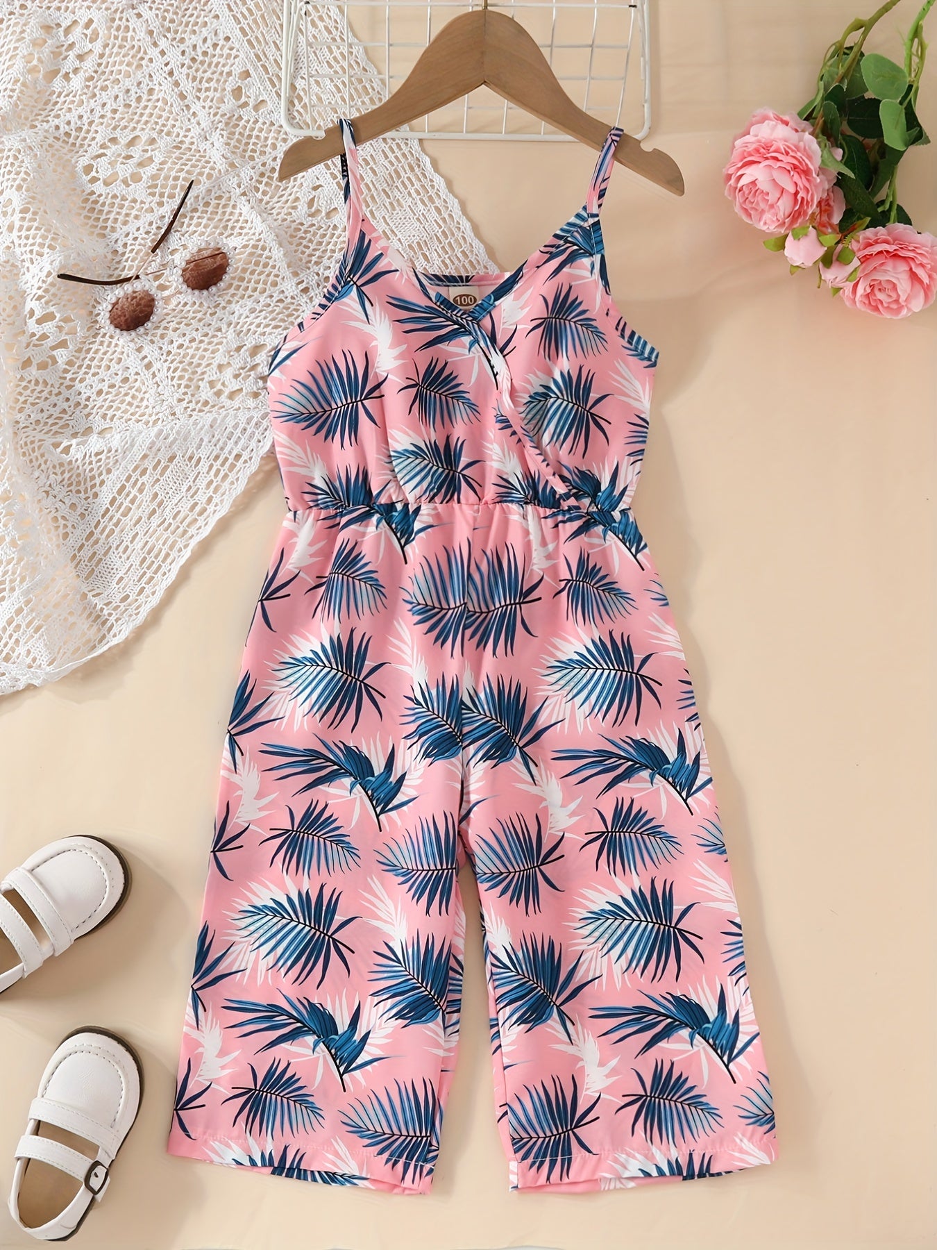 Toddler Girls Tropical Leaves Cami Rompers Jumpsuits - Kids Summer Clothes