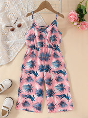 Toddler Girls Tropical Leaves Cami Rompers Jumpsuits - Kids Summer Clothes