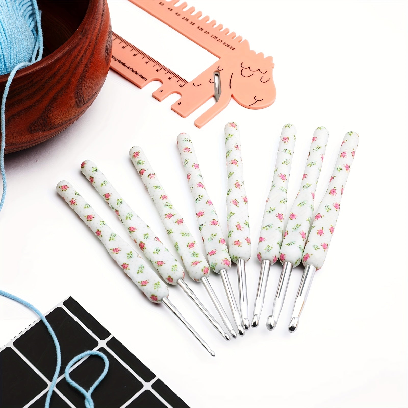 8pcs Crochet Hooks Set Flower Pattern 8 Sizes For Beginners
