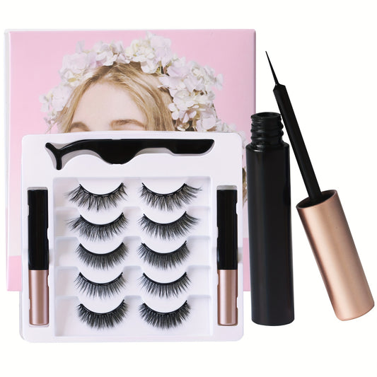 3D Hybrid Magnetic False Eyelashes Kit with Tweezers, Long Lasting Eyeliner