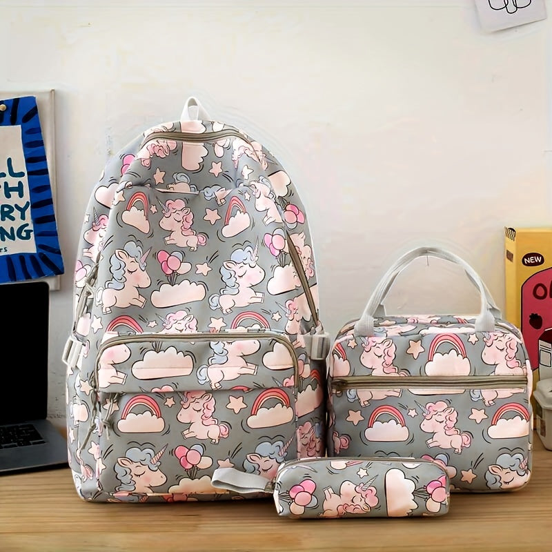 3pcs Cartoon Backpack Set Large Capacity School Bag