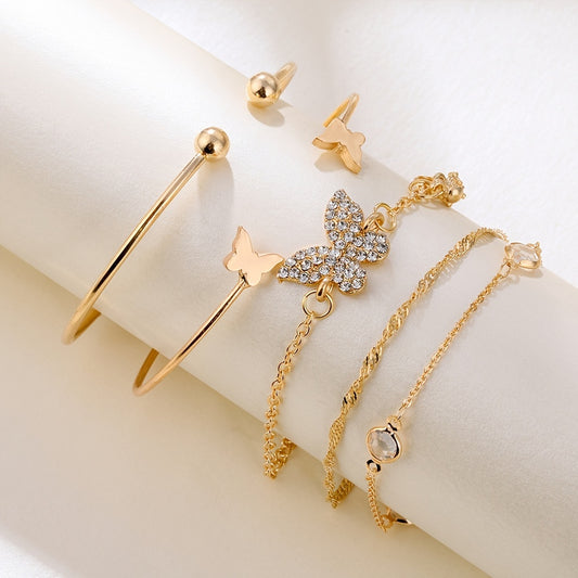 5pk Golden Butterfly Cuff Bangle Bracelet Set