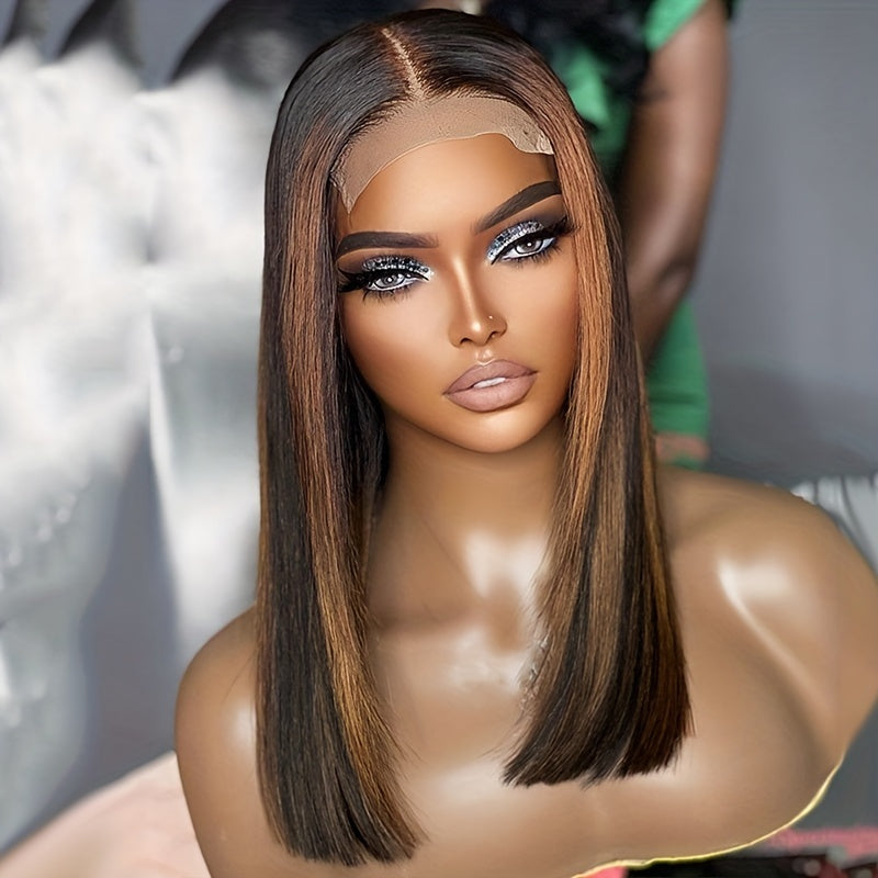 Highlight Brown Short Bob Wig Human Hair 180 Density 13x4 Lace Front