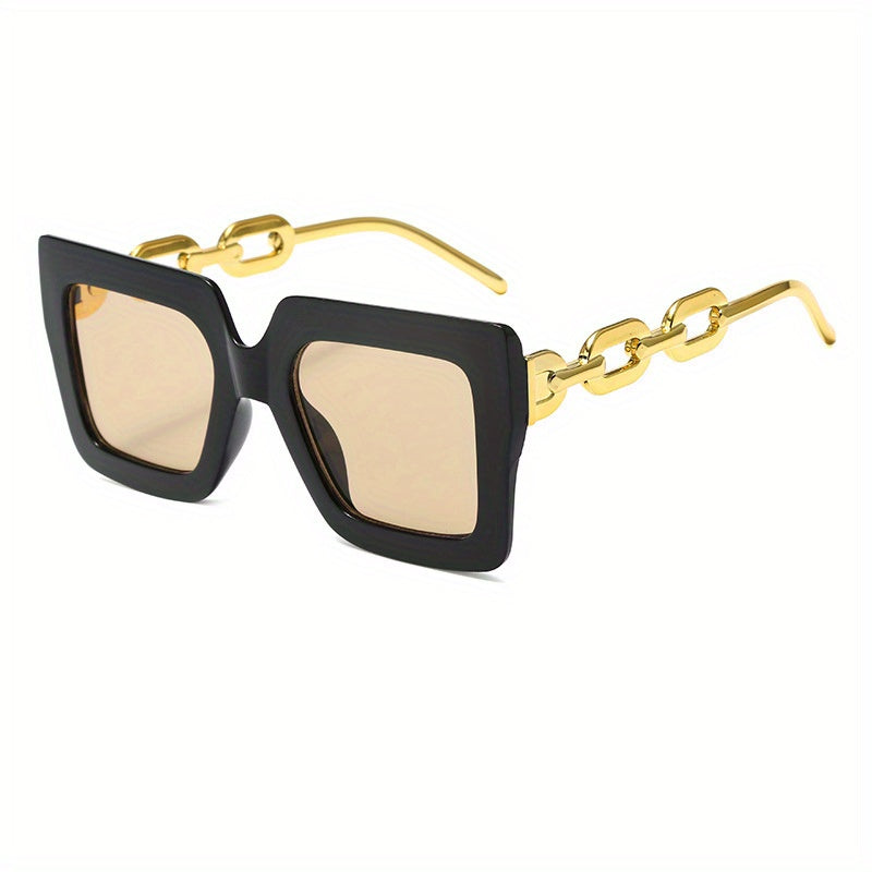 Oversized Square Frame Sunglasses Block Glasses Chain Temple Eyewear