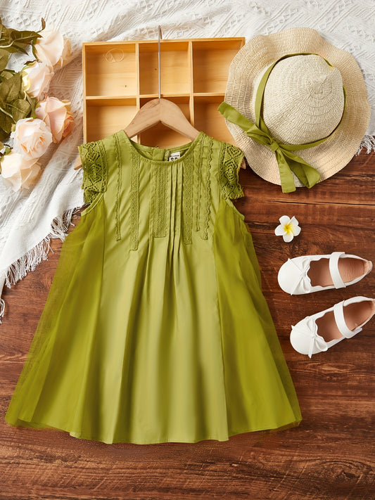 Toddler Girls Lace Trim Princess Dress & Straw Hat Set
