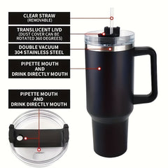 40oz Reusable Straw Tumbler Double Wall Stainless Steel Cup Vacuum Flask