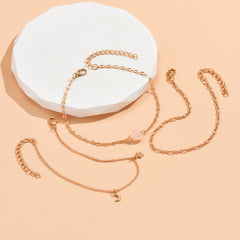 3 Pcs Moon Pendant Anklet Set 14K Plated Zinc Alloy Bracelet